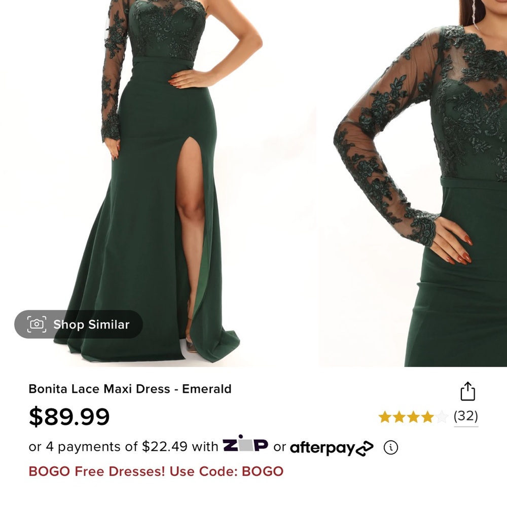 On shoulder long sleeve dress hunter green size medium